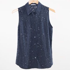 Equipment silk tank with star cut-outs in navy